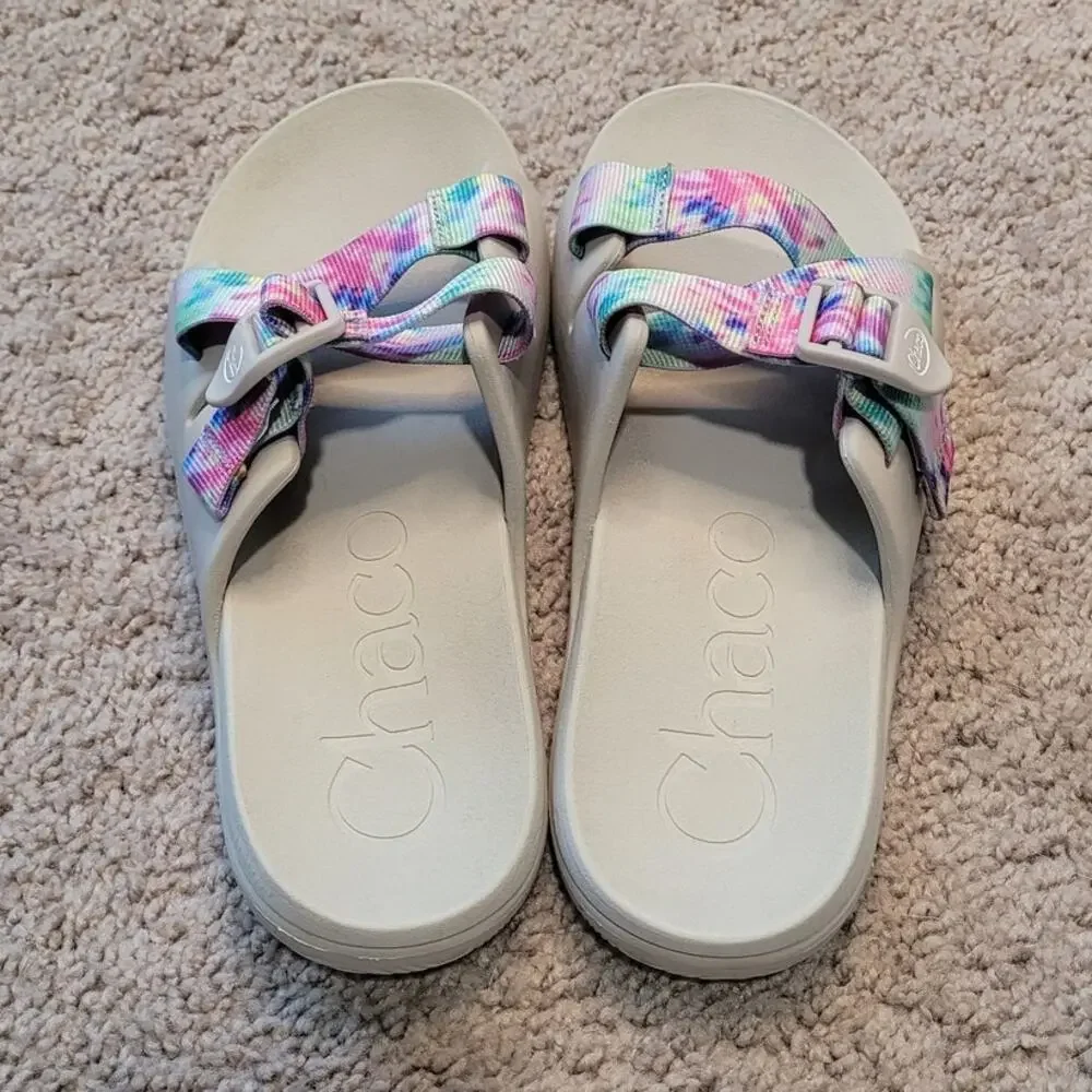 Chaco Chillos Slide Sandals Women's Beige 7 Tie Dye Cream Sport Slides